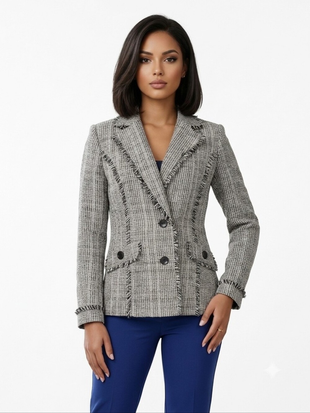 😍Karl Lagerfeld Paris Women's Double-Breasted Blazer in Gray Size 10